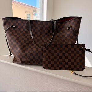 Louis Vuitton Neverfull GM Damier Ebene w/ Pochette Red Interior